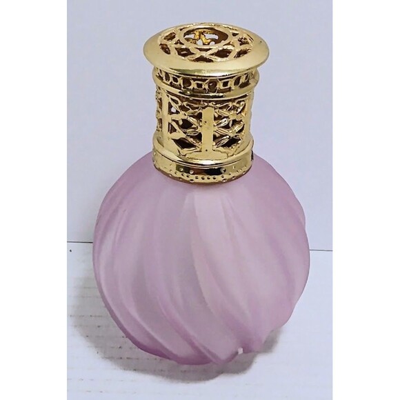 VTG LAMPE BERGER PINK SWIRL GLASS FRAGRANCE LAMP W GOLD TONED CATALYTIC BURNER - Picture 3 of 9